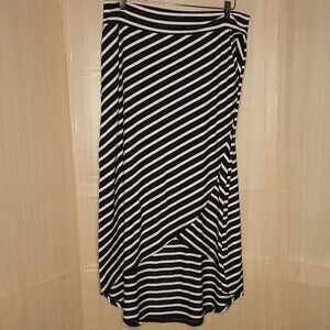 Faded Glory Black White Stripe High Low Maxi Skirt 12-14